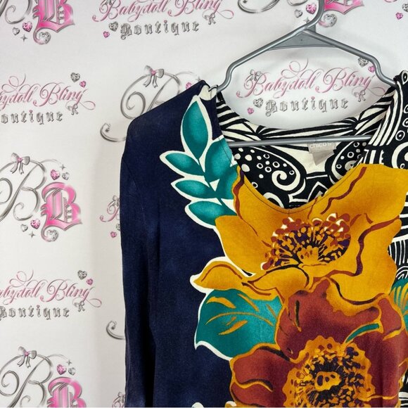 Chico's long sleeve flowers art abstract Multicolor Floral and Abstract Blouse - Picture 5 of 10